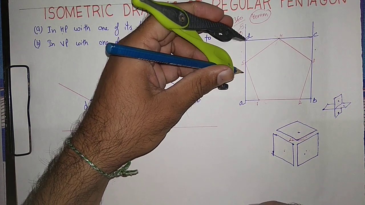 how to isometric drawing of regular pentagon