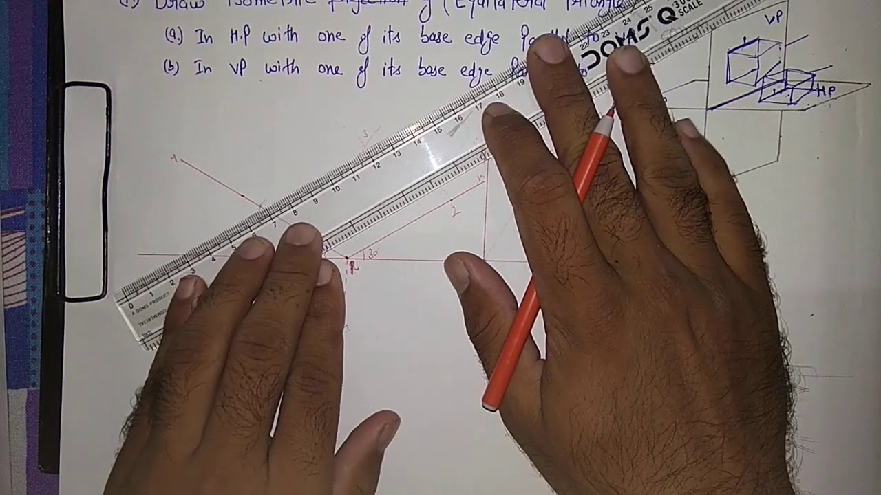 isometric drawing of equilateral triangle in horizontal plane and vertical plane