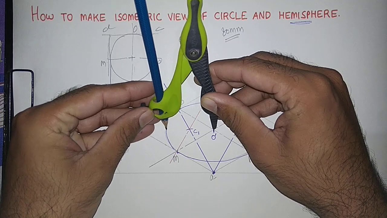 isometric view of circle and hemisphere and sphere